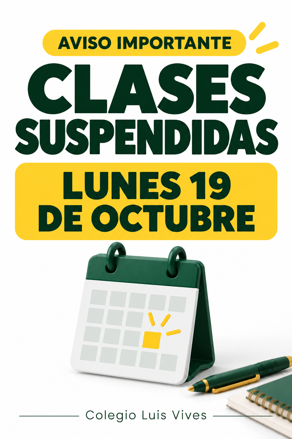 Suspensión clases Lunes 19