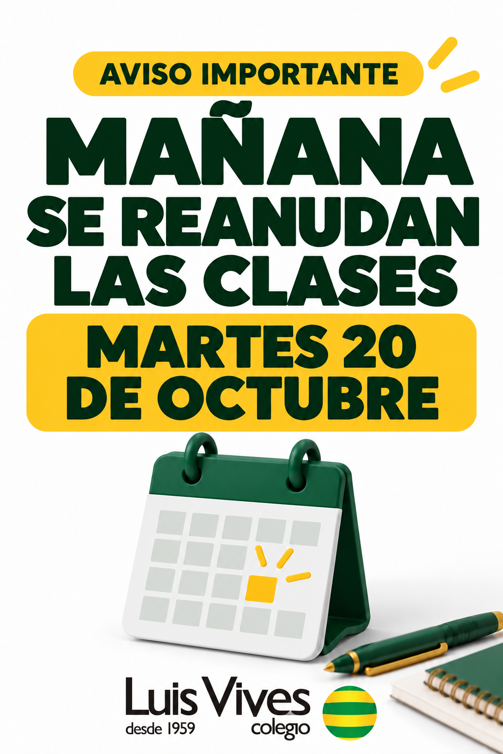 Se reanudan las clases martes 20
